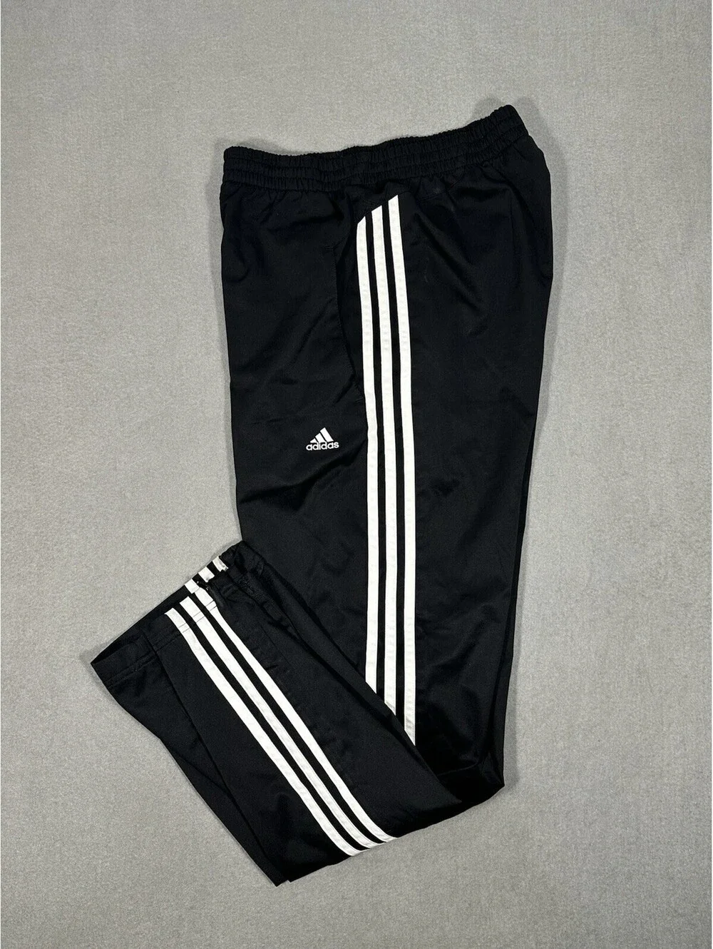 Adidas Black Track Pants 3-Stripe Athletic Joggers Zip Ankle Mens M